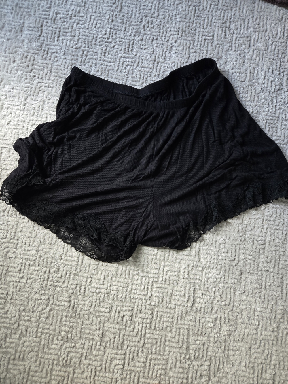 Aerie Black Lace Trim Knit Lounge Shorts